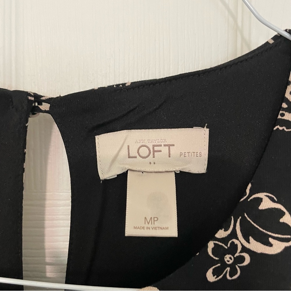 LOFT Black and Cream Floral Midi Dress - Picture 3 of 5